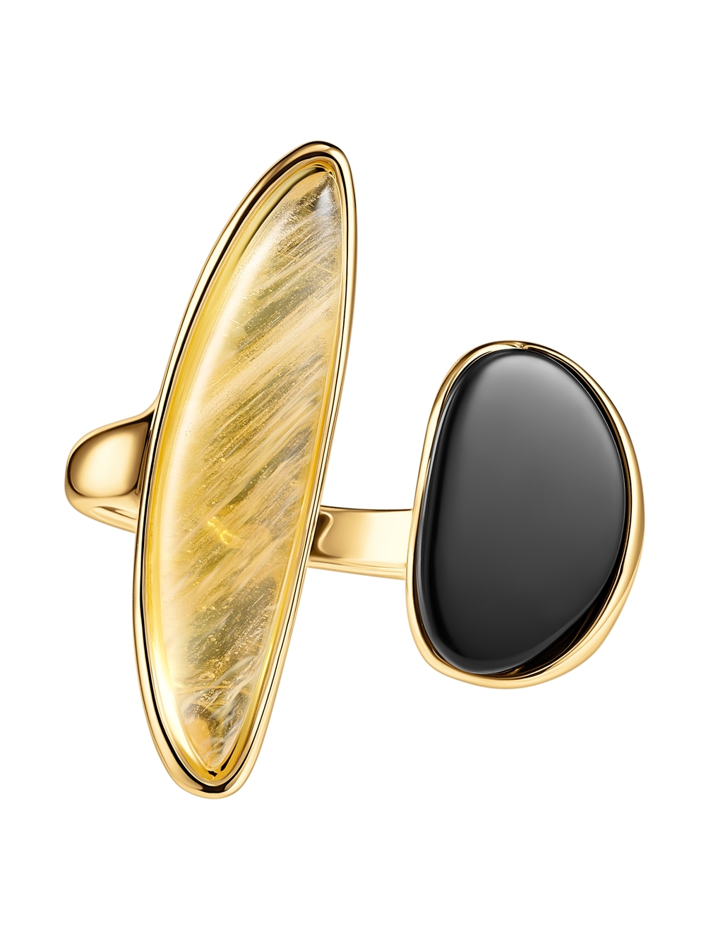 Gold Split-Stone Ring with Gold and Black Inlays